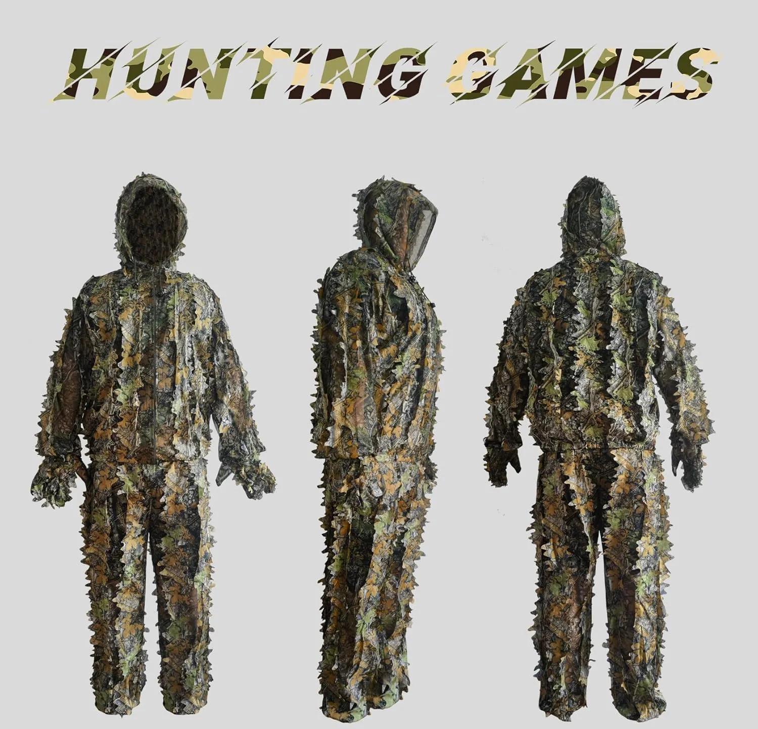 Ghillie Suit, Geely Suit Full Face Mask Gloves Set, Ghillie Suit for Men, Outdoor Camouflage Lucky Suit, Turkey Hunting Camouflage Suit, Outdoor Jungle Games and Halloween.