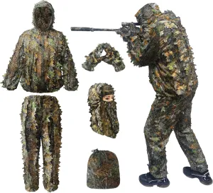 Ghillie Suit, Geely Suit Full Face Mask Gloves Set, Ghillie Suit for Men, Outdoor Camouflage Lucky Suit, Turkey Hunting Camouflage Suit, Outdoor Jungle Games and Halloween.