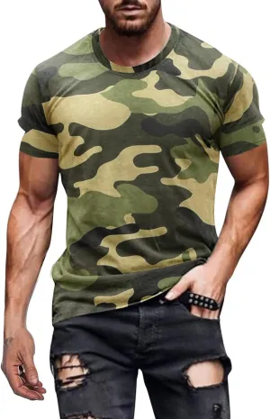 GOKKILRW Men's T Shirts Casual Camo Printed Lightweight Quick Dry Plus Size Crewneck Short Sleeve Military Hunting Tees