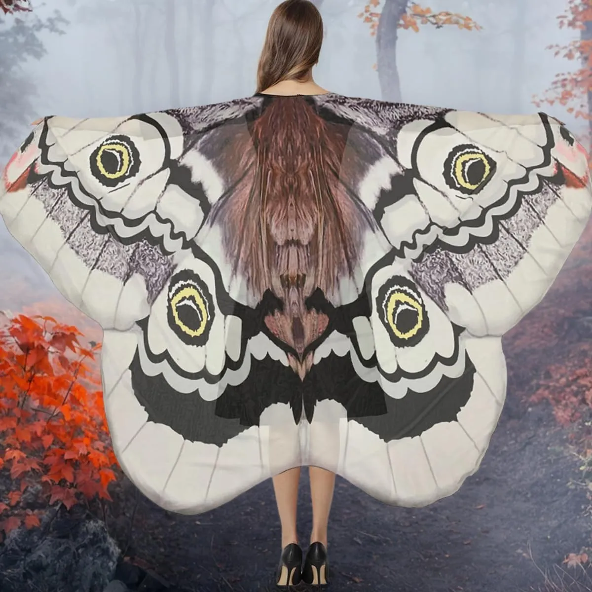 GRAJTCIN Print on Both Sides Butterfly Wings Cape - Double Sided Halloween Fairy Moth Costume Party Cloak