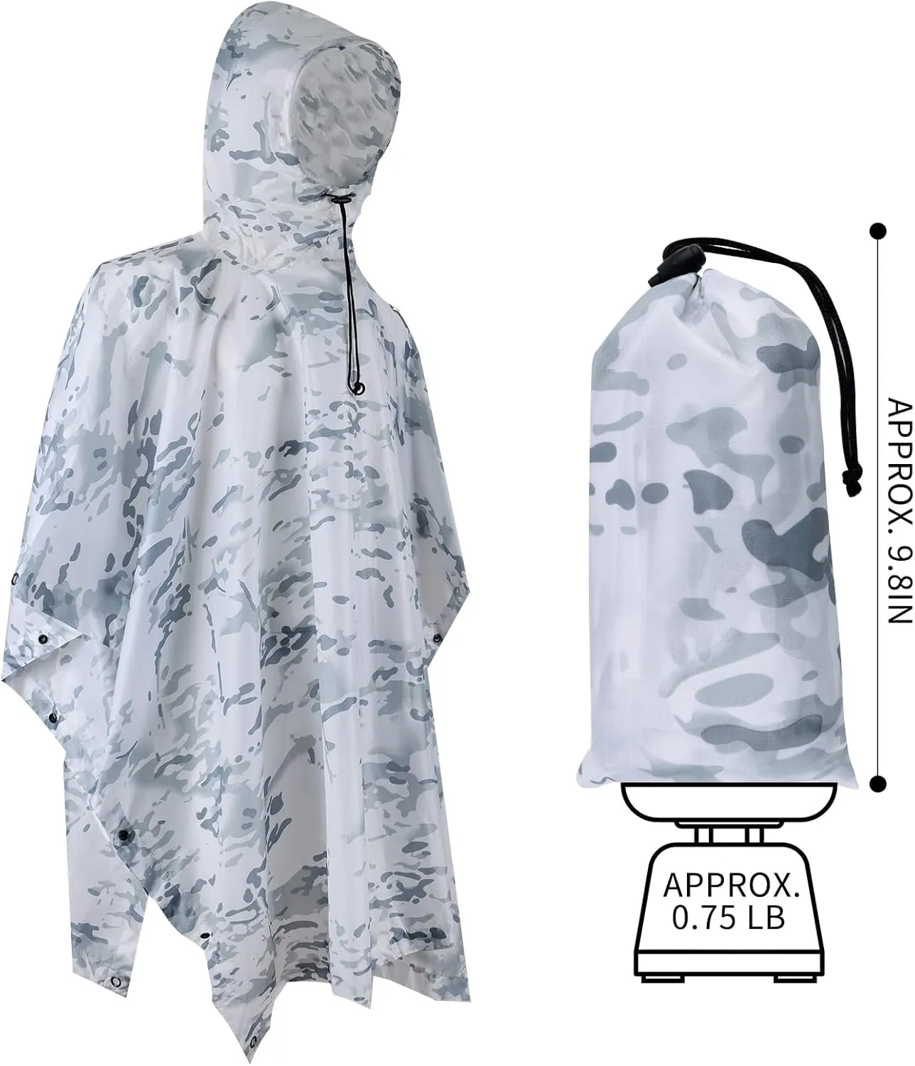 GRVCN Military Rain Poncho, Camouflage Raincoat Outdoor Waterproof Lightweight