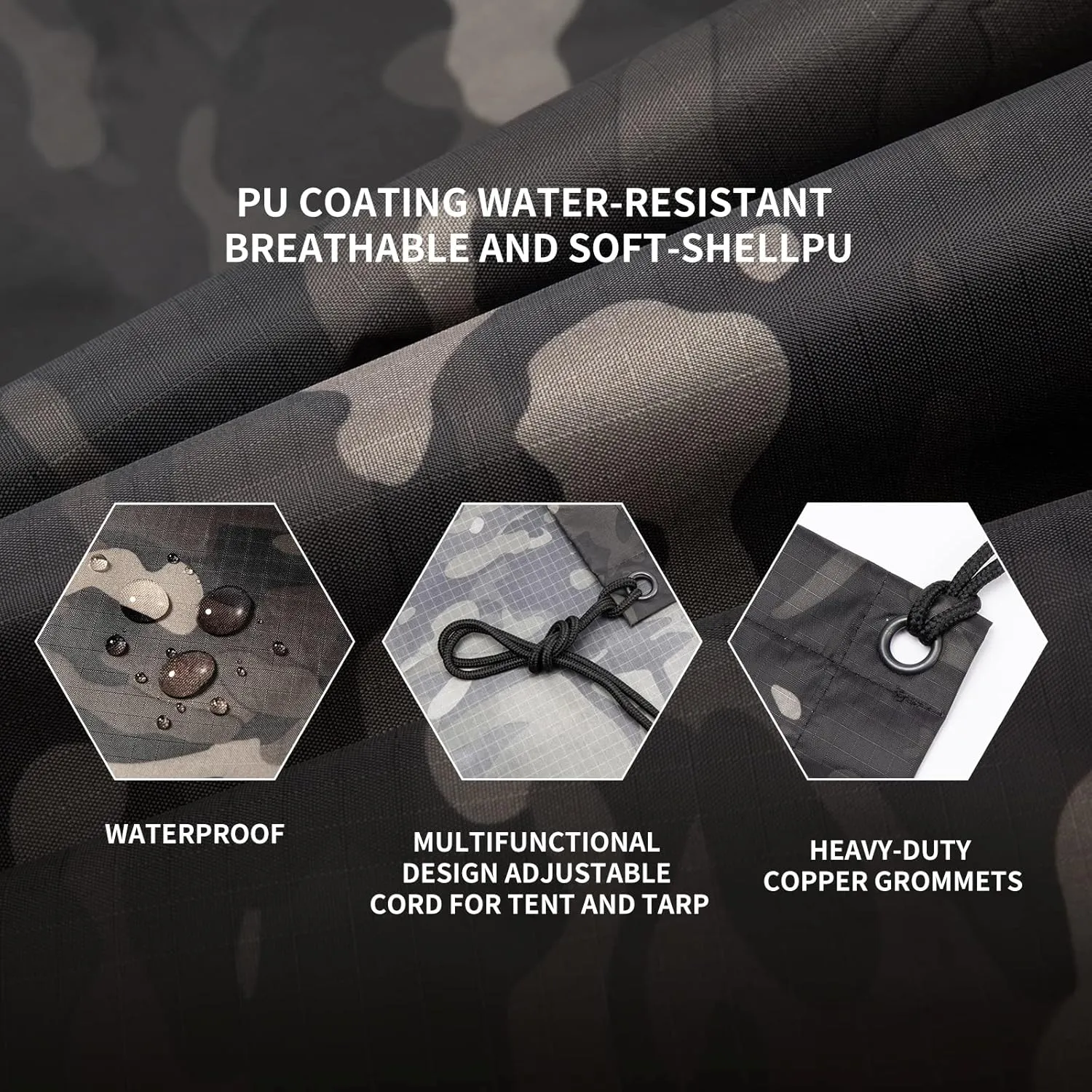 GRVCN Military Rain Poncho, Camouflage Raincoat Outdoor Waterproof Lightweight