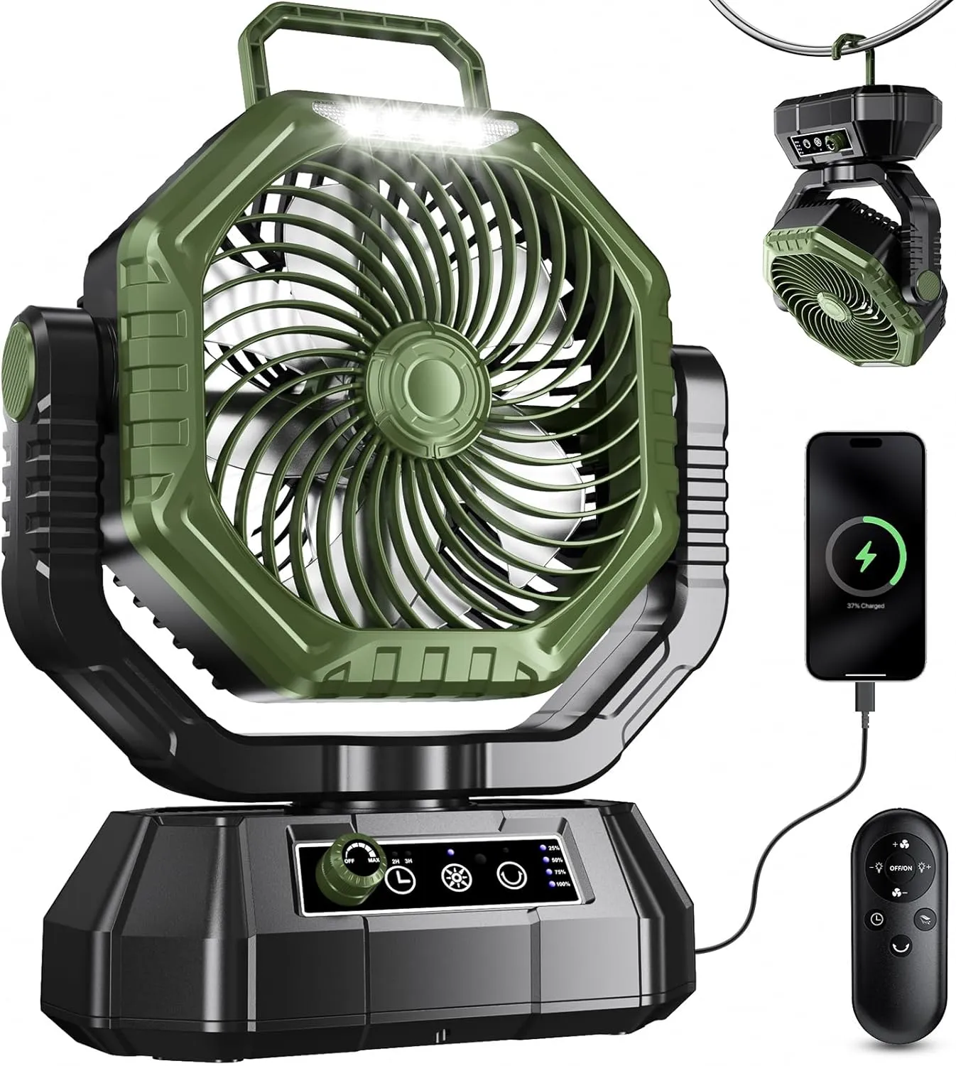 HAWANA Portable Fan Rechargeable20000mAh Camping Fan with 360 Airflow, Battery Powered Ventilador Recargable with Stepless Wind Speeds, 3 Timing, Hanging Hook for Camping, Tents, BBQ, Fishing