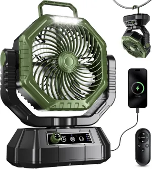 HAWANA Portable Fan Rechargeable20000mAh Camping Fan with 360 Airflow, Battery Powered Ventilador Recargable with Stepless Wind Speeds, 3 Timing, Hanging Hook for Camping, Tents, BBQ, Fishing