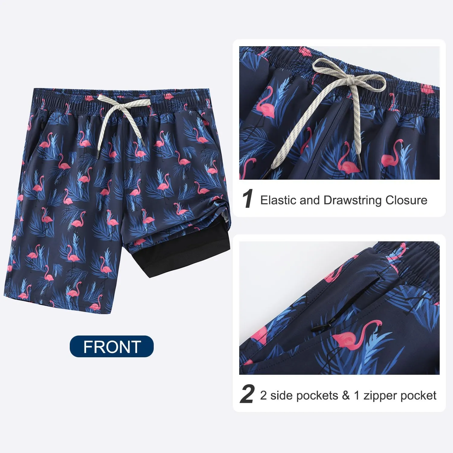 HODOSPORTS Mens Swim Trunks with Compression Liner 9 Inch Quick Dry Swim Shorts with Pockets Swim Suit