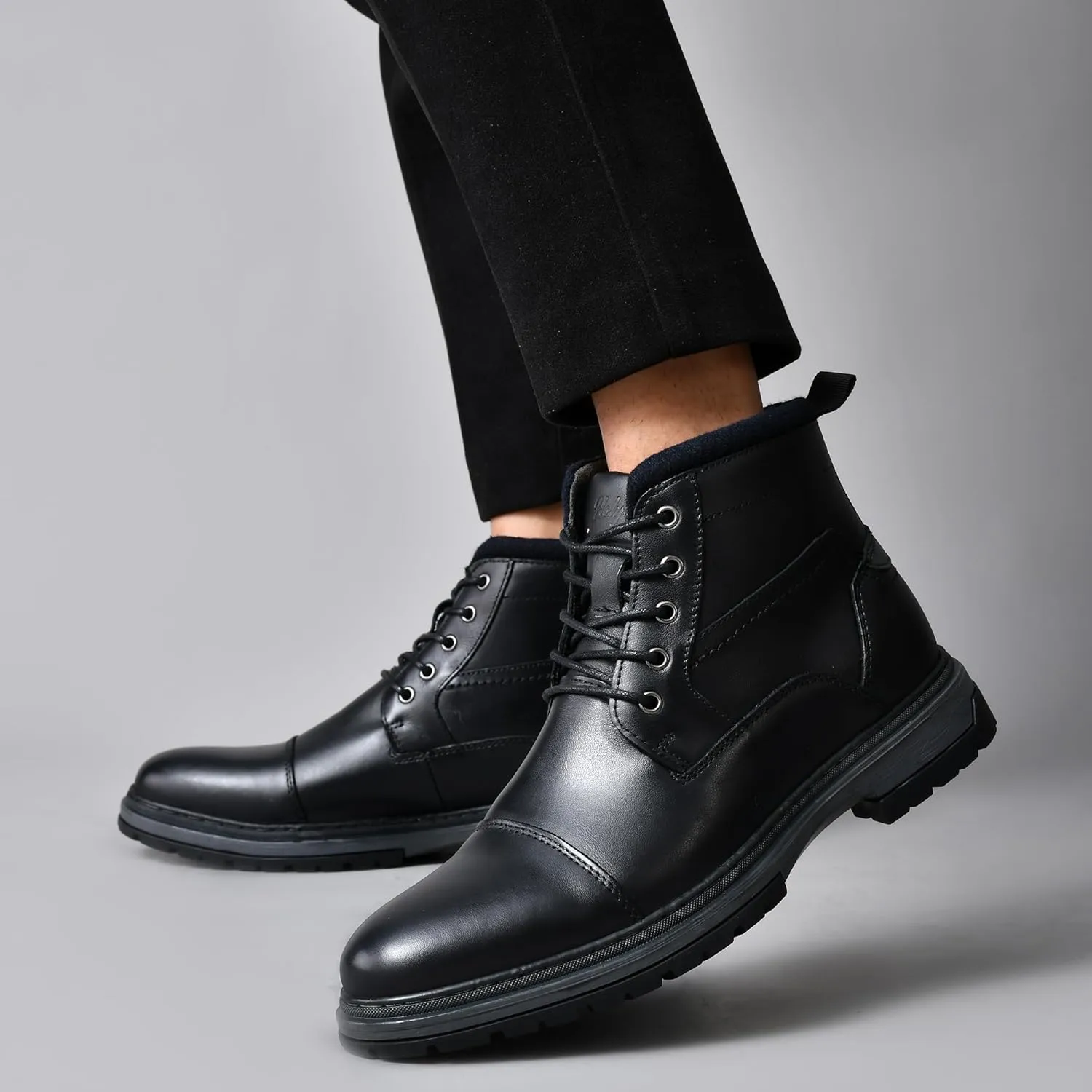 Holy dove Mens Oxford Leather Dress Boots Cap Toe Side Zip Fashion Mid Top Chukka Ankle Boots for Men