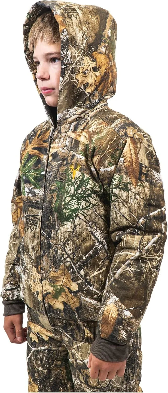 HOT SHOT Youth Insulated Twill Camo Hunting Jacket, Insulated Boy's Winter Coat, Ultra Quiet Camouflage Kids Hunting Gear