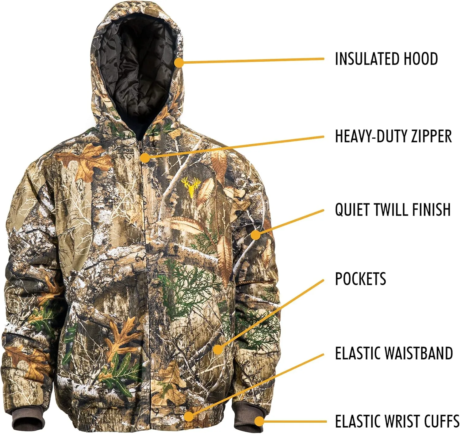 HOT SHOT Youth Insulated Twill Camo Hunting Jacket, Insulated Boy's Winter Coat, Ultra Quiet Camouflage Kids Hunting Gear
