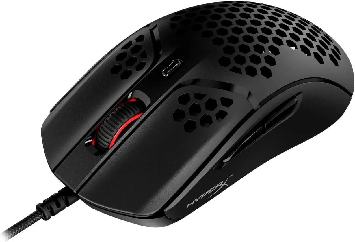 HyperX Pulsefire Haste  Gaming Mouse, Ultra-Lightweight, 59g, Honeycomb Shell, Hex Design, RGB, HyperFlex USB Cable, Up to 16000 DPI, 6 Programmable Buttons,Black