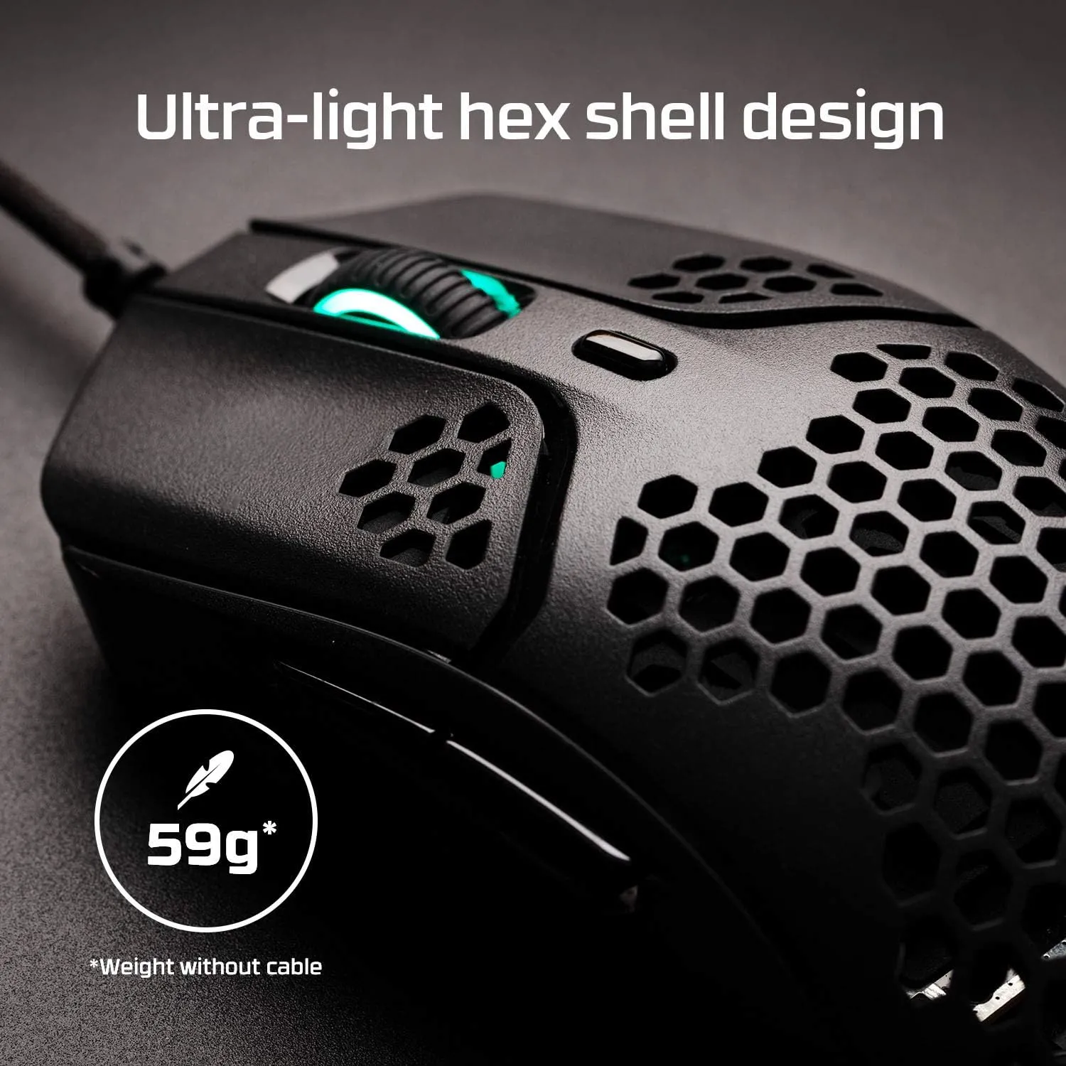 HyperX Pulsefire Haste  Gaming Mouse, Ultra-Lightweight, 59g, Honeycomb Shell, Hex Design, RGB, HyperFlex USB Cable, Up to 16000 DPI, 6 Programmable Buttons,Black