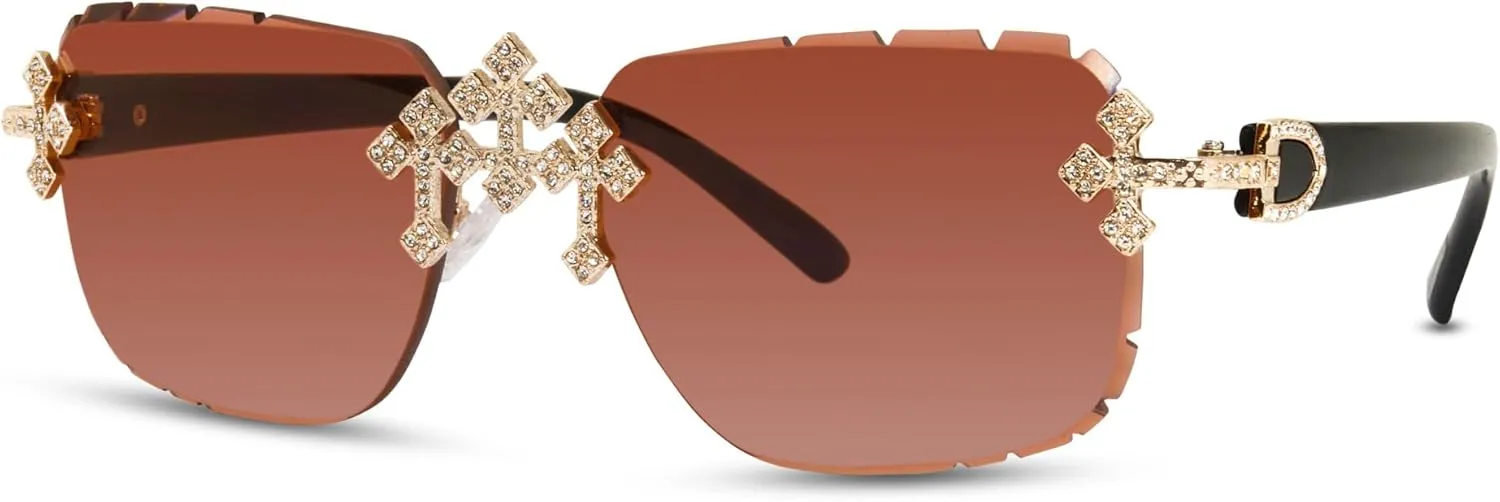 ICE STAR Triple Cross Iced-Out Sunglasses  Frameless Design Shades for Men & Women, Hip-Hop Fashion Eyewear