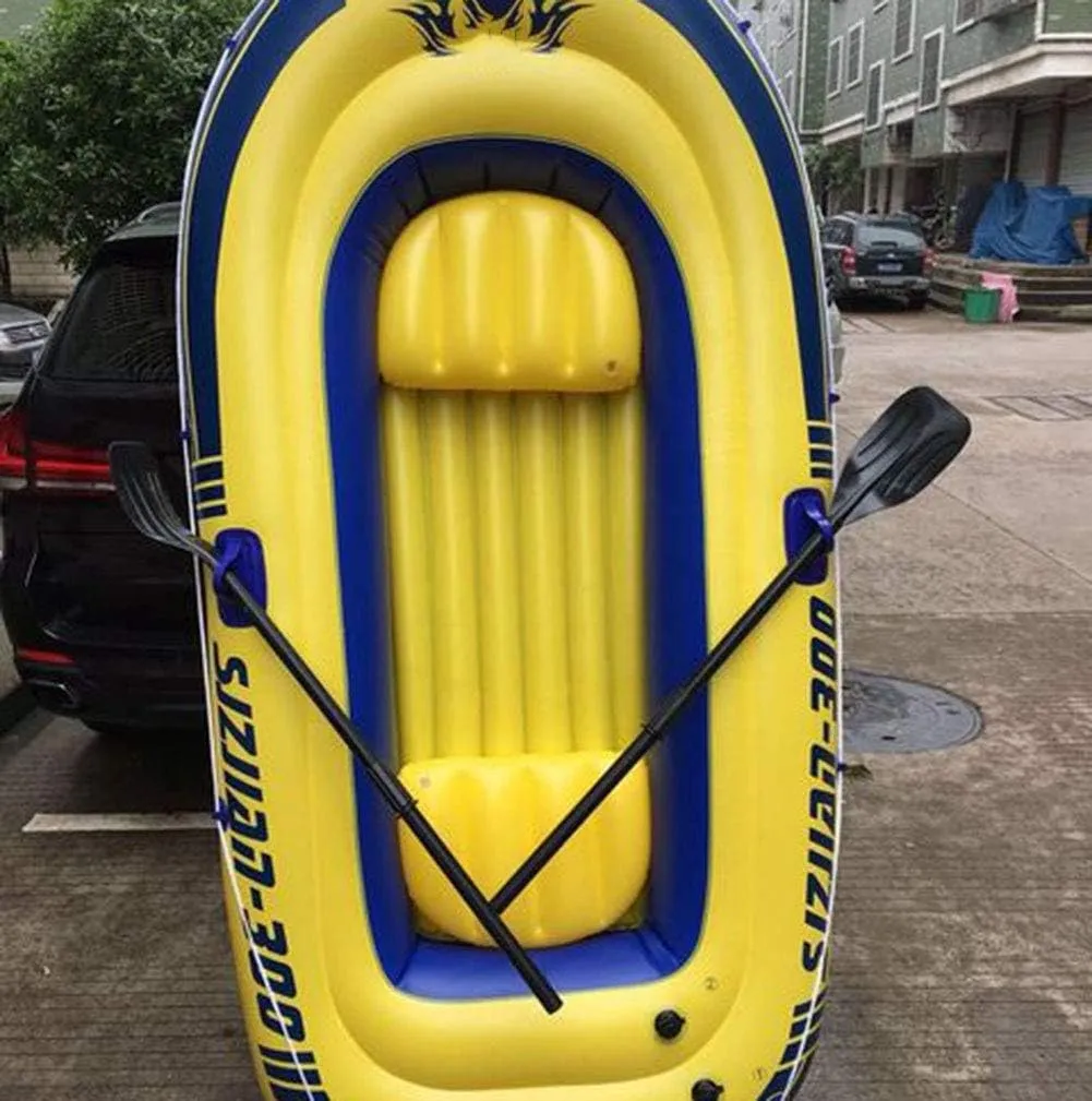 Inflatable Kayak, Inflatable Fishing Boat, Portable3 Person Folding Rubber Explorer Fishing Boat with Paddles,Yellow