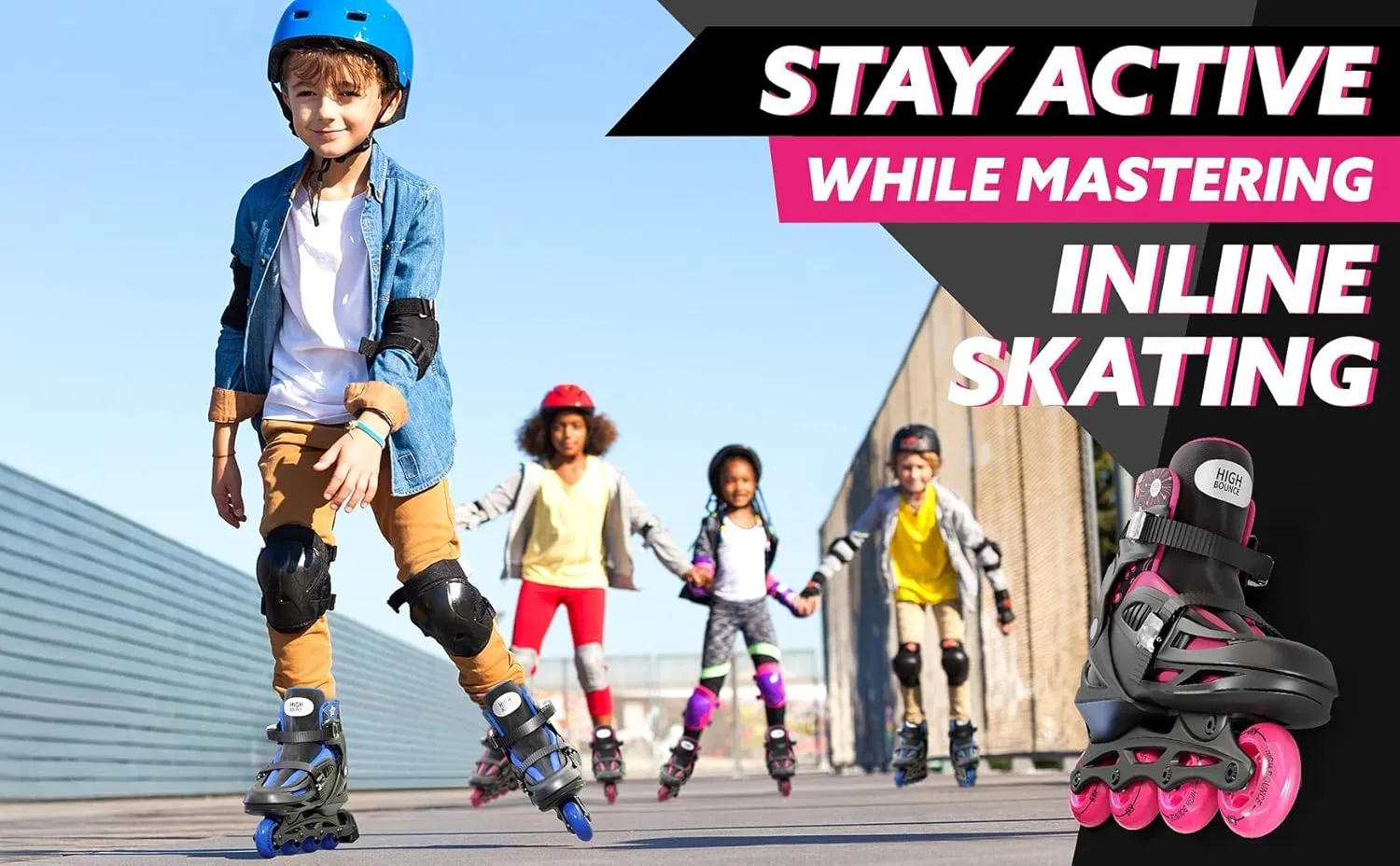 Inline Skates for Girls and Boys, with Knee Pads, Elbow Pads and Wrist Guards, Gel Wheels, Adjustable Sizing, for Men, Women, Girls, Boys, High Bounce