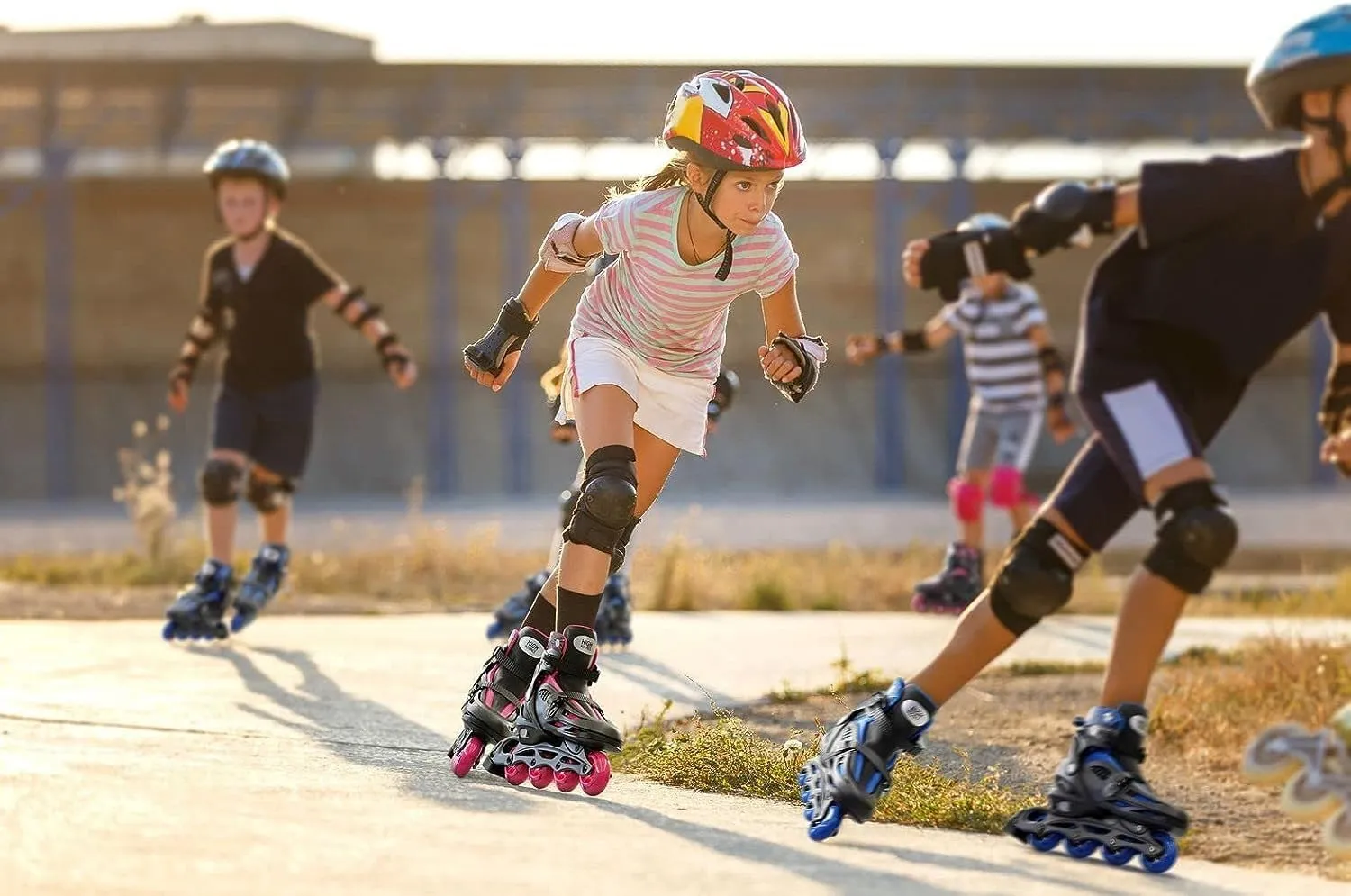 Inline Skates for Girls and Boys, with Knee Pads, Elbow Pads and Wrist Guards, Gel Wheels, Adjustable Sizing, for Men, Women, Girls, Boys, High Bounce