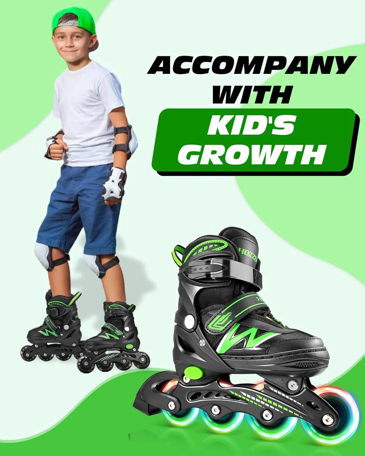 Inline Skates for Kids Girls Boys, Adjustable Light Up Inline Skates with Illuminating Wheels, Outdoor Roller Skates for Girls, Boys,Youth Age 5-13 (9C-6Y US)