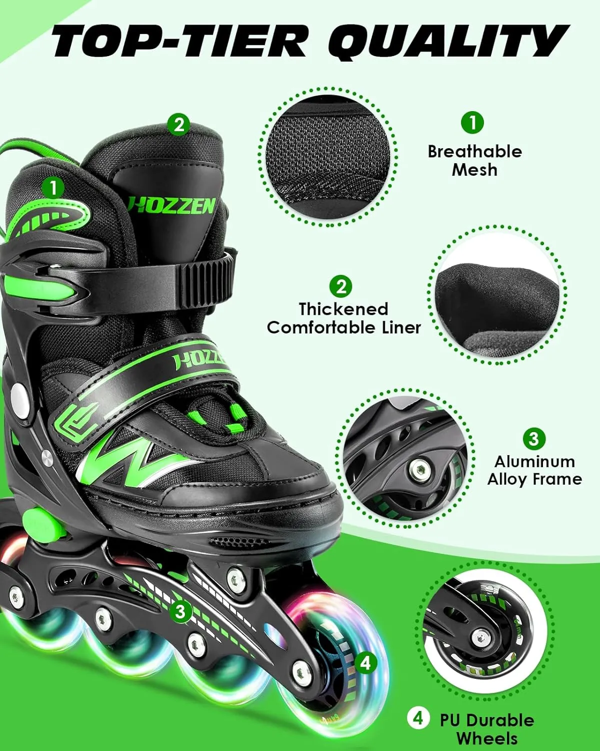 Inline Skates for Kids Girls Boys, Adjustable Light Up Inline Skates with Illuminating Wheels, Outdoor Roller Skates for Girls, Boys,Youth Age 5-13 (9C-6Y US)