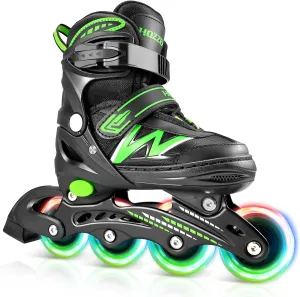 Inline Skates for Kids Girls Boys, Adjustable Light Up Inline Skates with Illuminating Wheels, Outdoor Roller Skates for Girls, Boys,Youth Age 5-13 (9C-6Y US)