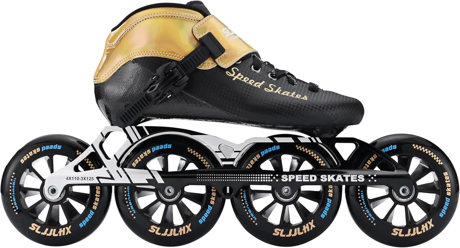 Inline Speed Skates Adult for Mens Womens, Professional Fitness Racing Skates Adult Male, High Performance Roller Skating, Black
