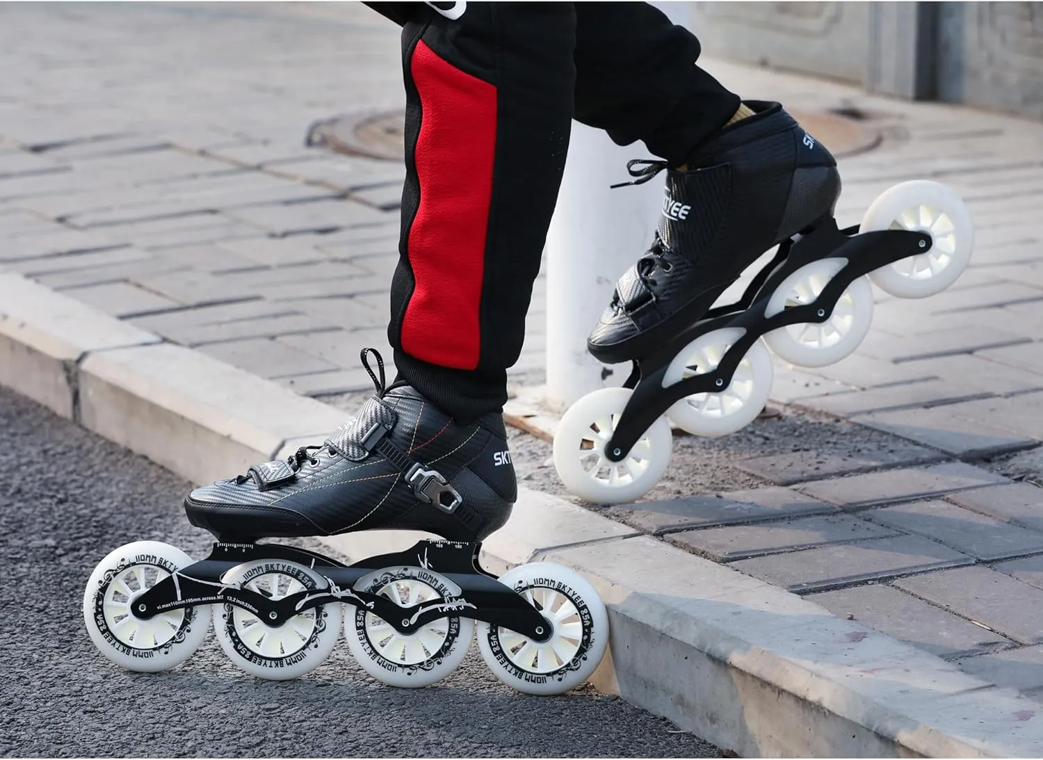 Inline Speed Skates Adult for Women and Mens, Professional Fitness Skating Roller Skates, High Performance Racing Skates, Unisex Black