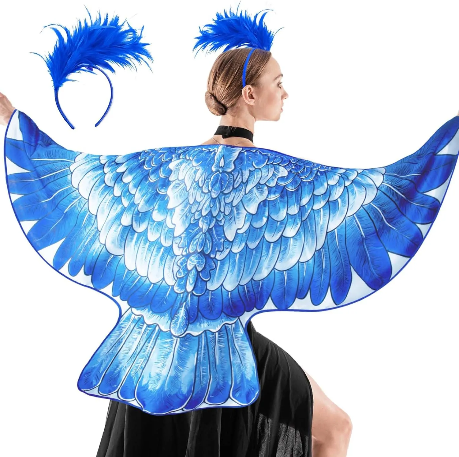 iROLEWIN Eagle Bird Wings Costume for Adults Feather Headband for Women Bald Hawk Costume as Mardi Gras Jungle Party Favors
