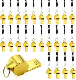Jenaai Loud Metal Whistle with Lanyard, Stainless Steel Sport Whistle Coach Referee for Adults Survival Emergency Gold Whistle for Teachers Police Football Basketball Soccer Hockey