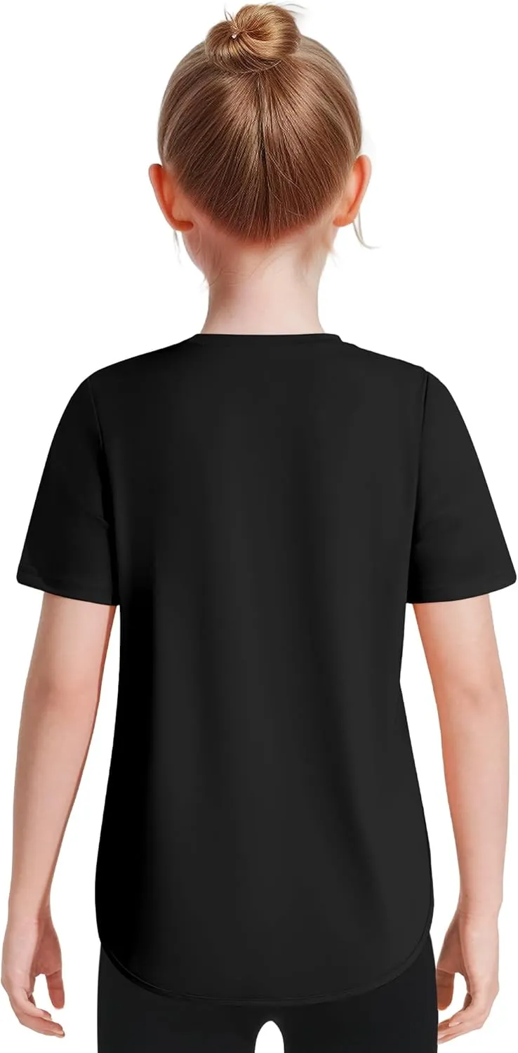 JOCMIC Girls Athletic Shirts Short Sleeve Quick Dry T-Shirt UPF 50  Basic Tee Tops for Kids Teens Sports Activewear