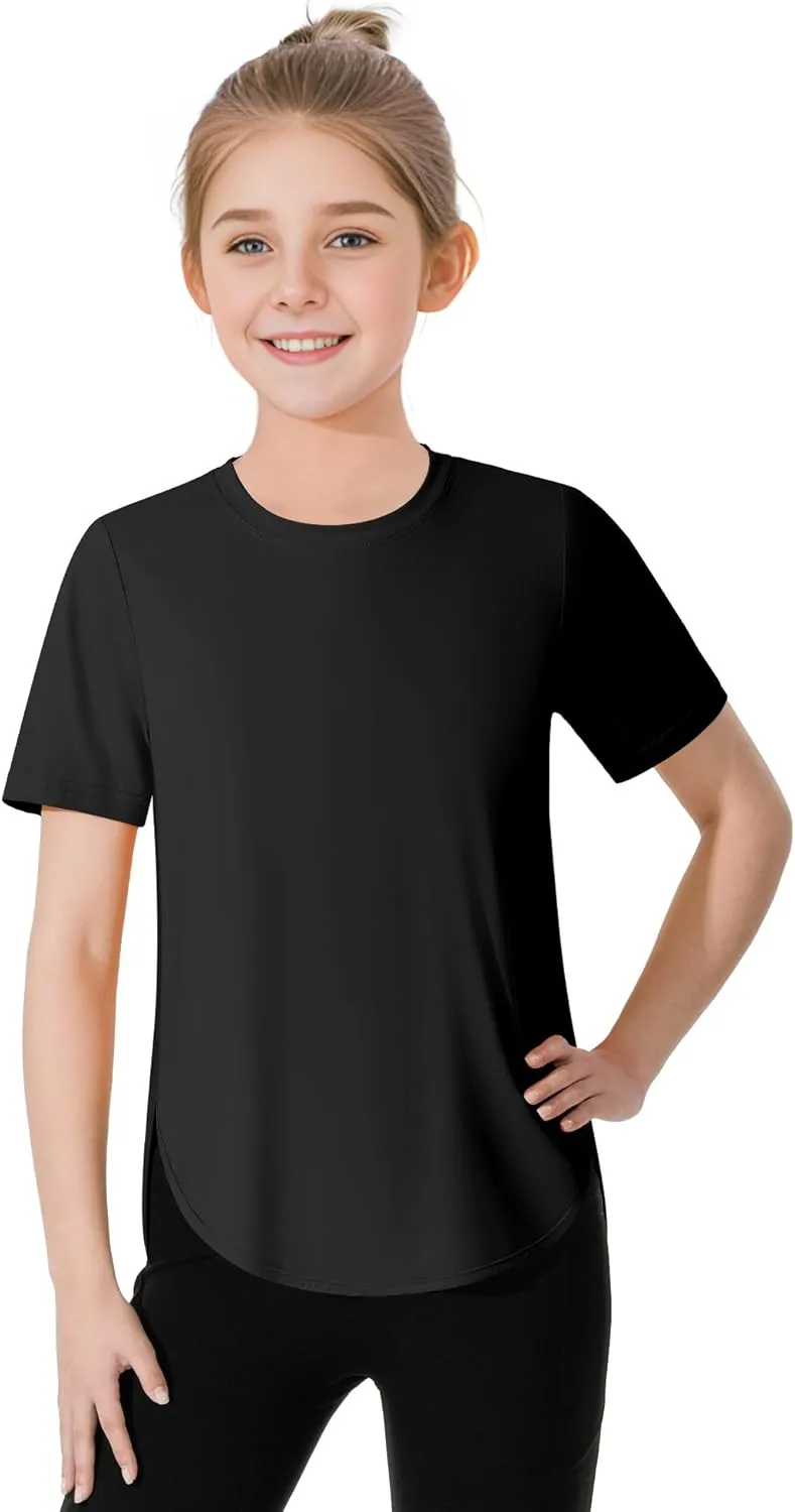 JOCMIC Girls Athletic Shirts Short Sleeve Quick Dry T-Shirt UPF 50  Basic Tee Tops for Kids Teens Sports Activewear