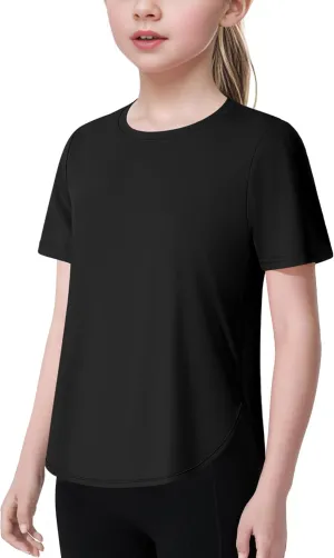 JOCMIC Girls Athletic Shirts Short Sleeve Quick Dry T-Shirt UPF 50  Basic Tee Tops for Kids Teens Sports Activewear