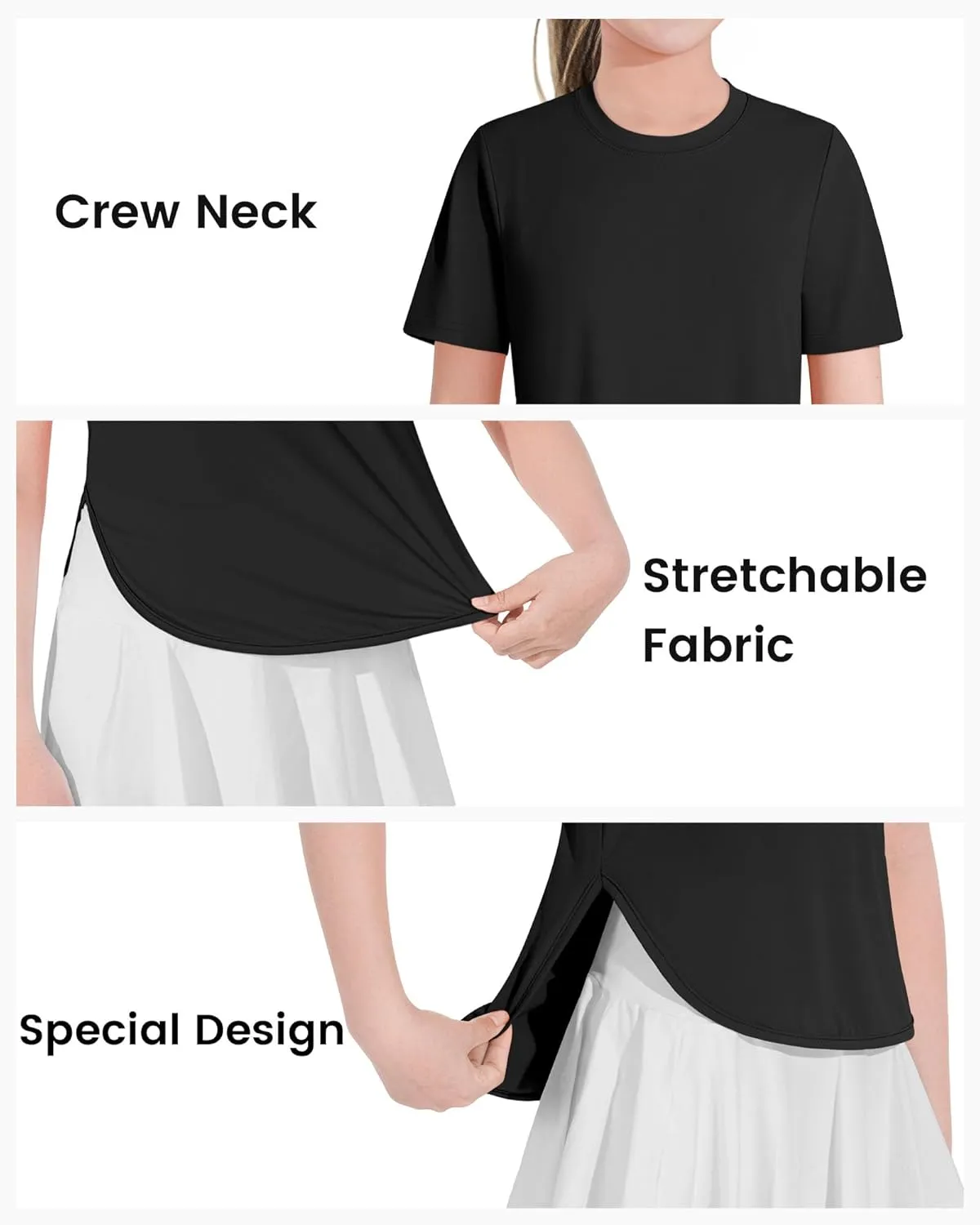 JOCMIC Girls Athletic Shirts Short Sleeve Quick Dry T-Shirt UPF 50  Basic Tee Tops for Kids Teens Sports Activewear