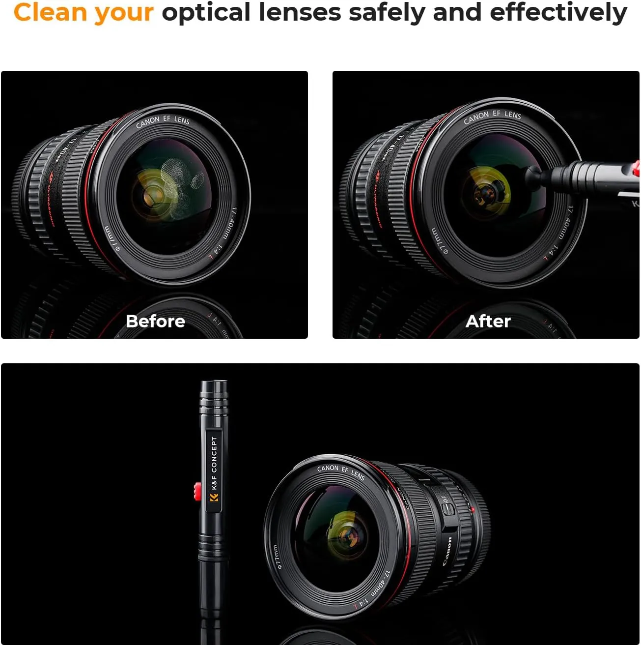 K&F Concept Professional Lens Cleaning Pen*3 with Soft Brush, Carbon Head Lens Cleaning Pen for Canon, Nikon, Pentax, Sony Digital Camera Cleaning,AR VR Glasses Cleaning