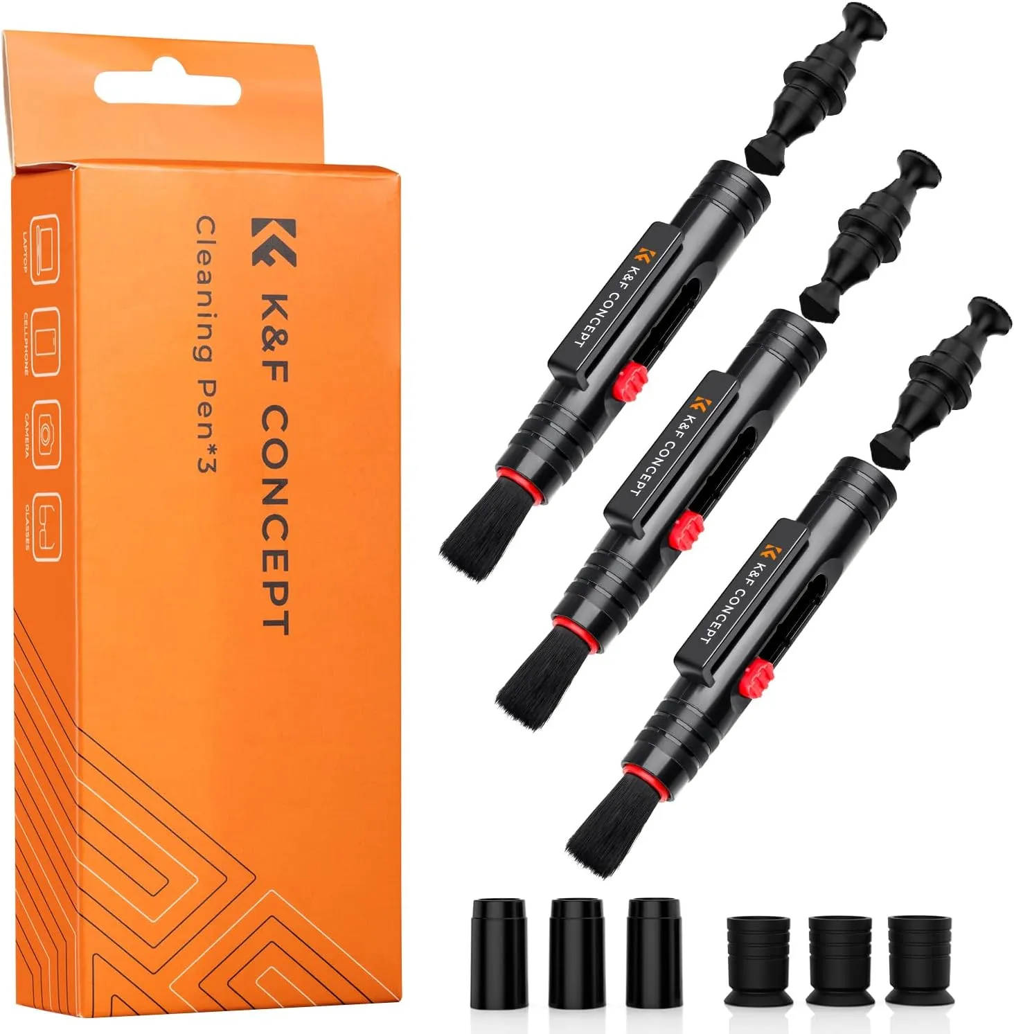 K&F Concept Professional Lens Cleaning Pen*3 with Soft Brush, Carbon Head Lens Cleaning Pen for Canon, Nikon, Pentax, Sony Digital Camera Cleaning,AR VR Glasses Cleaning