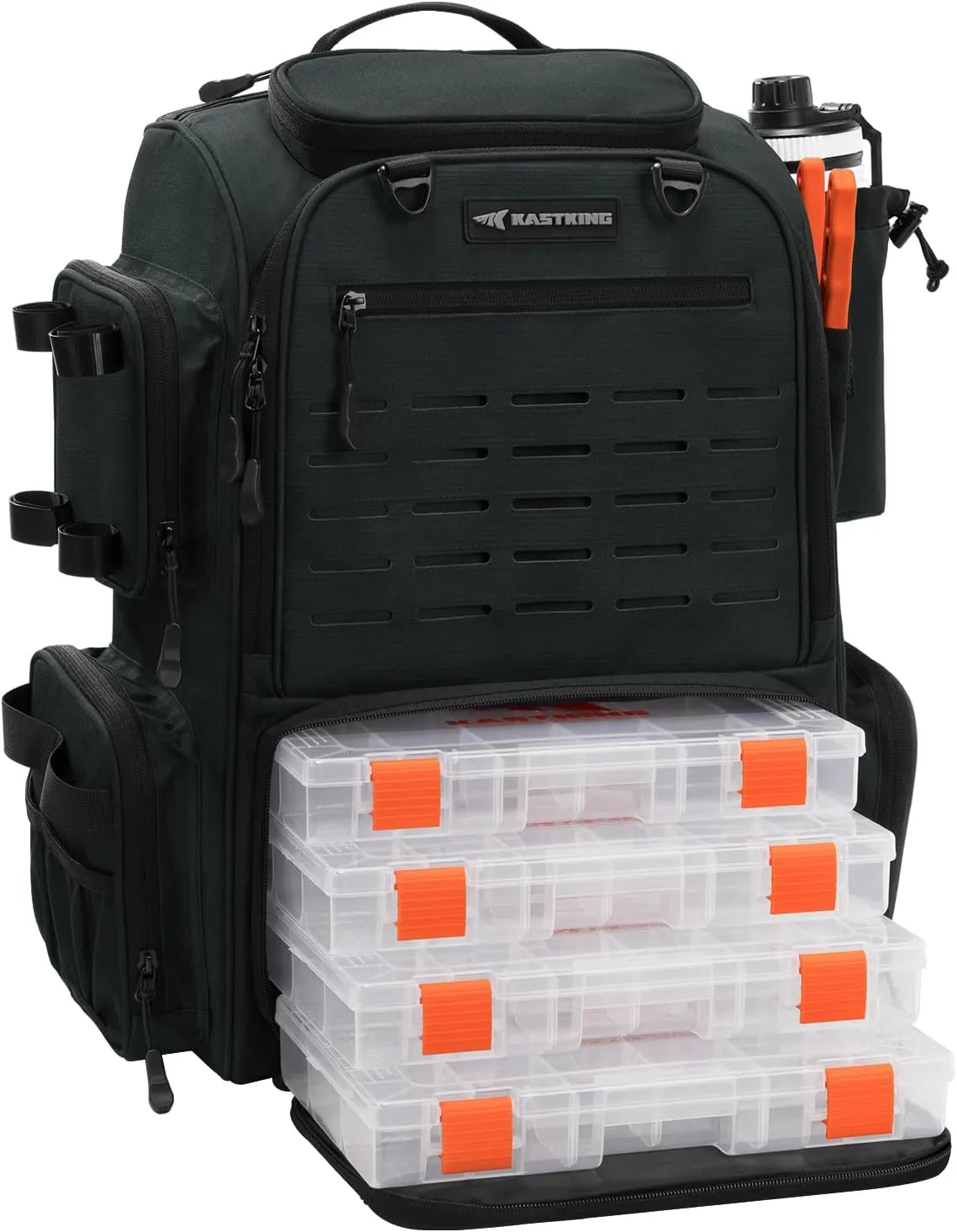 KastKing Bait Boss Fishing Tackle Backpack with Rod Holders-4 Tackle Boxes-Rain Cover,43L Large Storage for Fishing Gear