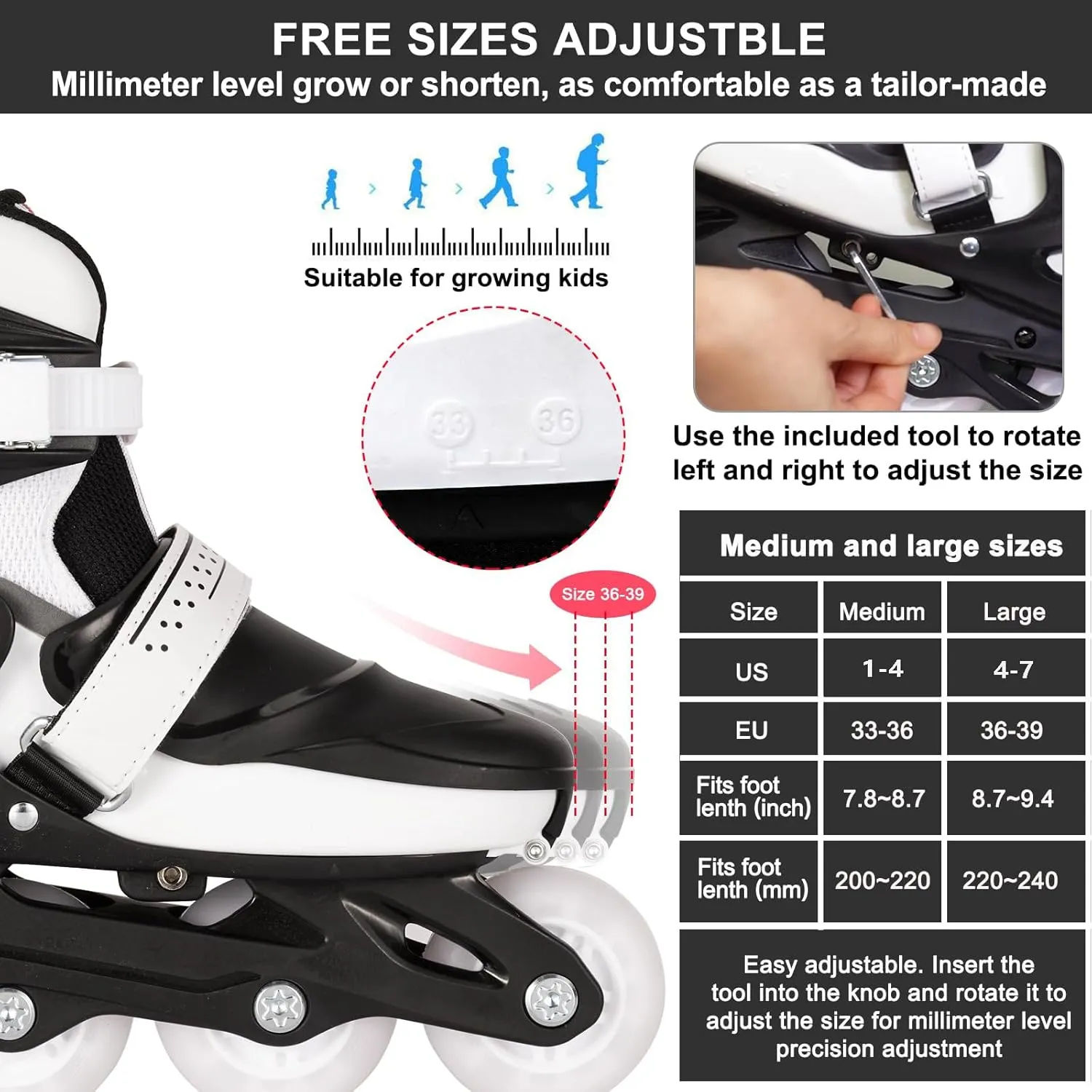 Kids Inline Skates for Girls Roller Blades Boys, Adjustable Inline Skates Kids Roller Blades with Light up Skate Wheels Fun Illuminating Beginner Skating Shoes