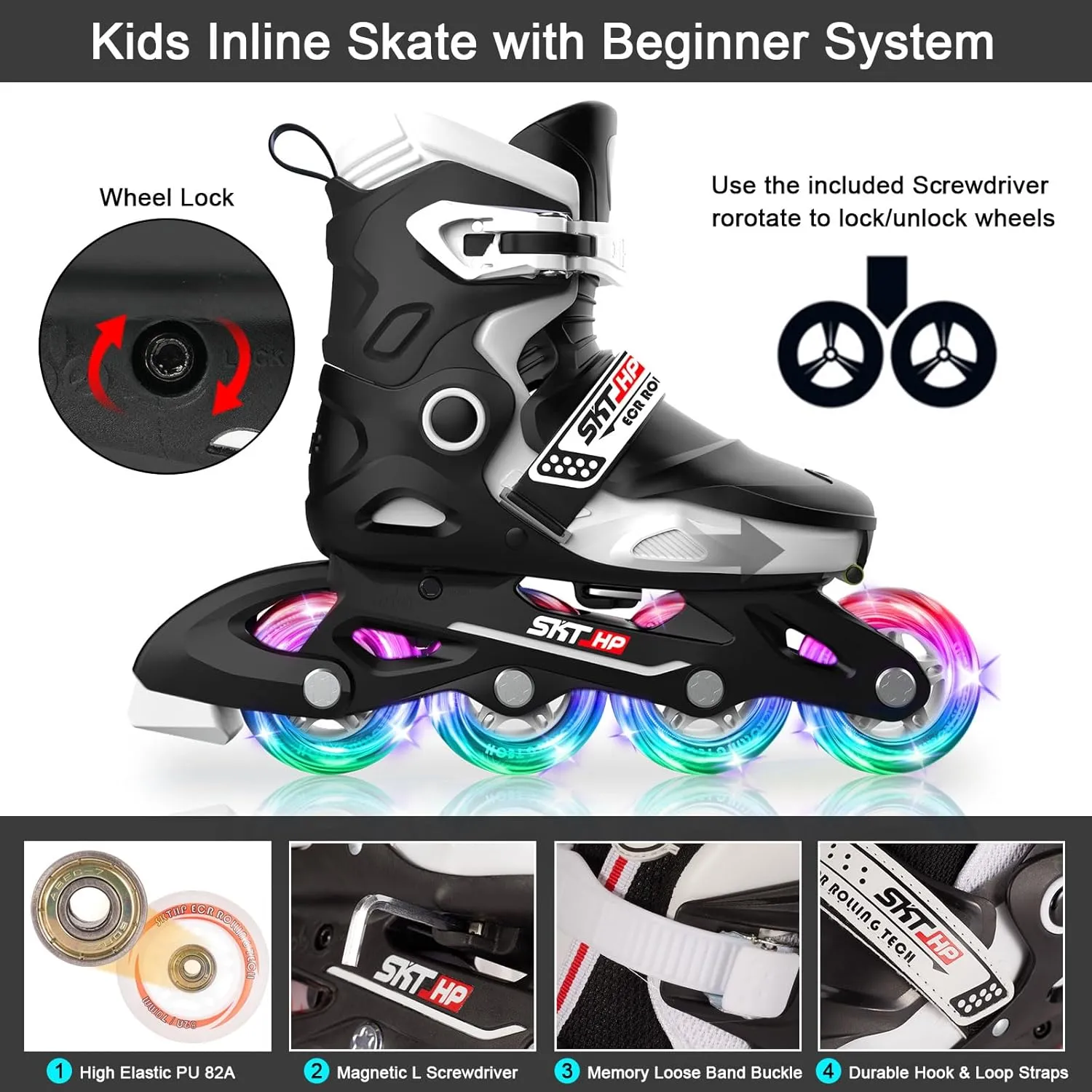 Kids Inline Skates for Girls Roller Blades Boys, Adjustable Inline Skates Kids Roller Blades with Light up Skate Wheels Fun Illuminating Beginner Skating Shoes