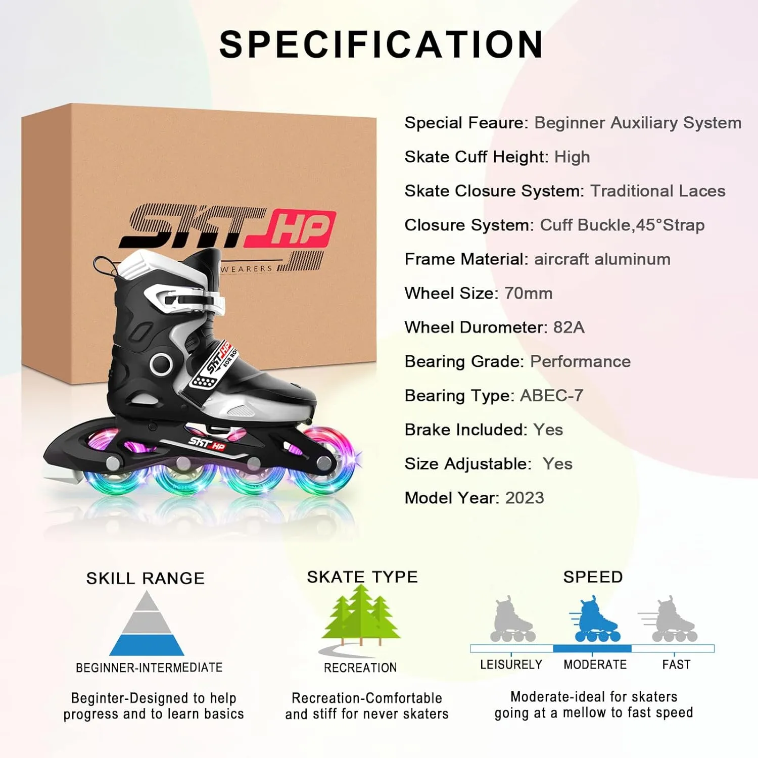 Kids Inline Skates for Girls Roller Blades Boys, Adjustable Inline Skates Kids Roller Blades with Light up Skate Wheels Fun Illuminating Beginner Skating Shoes