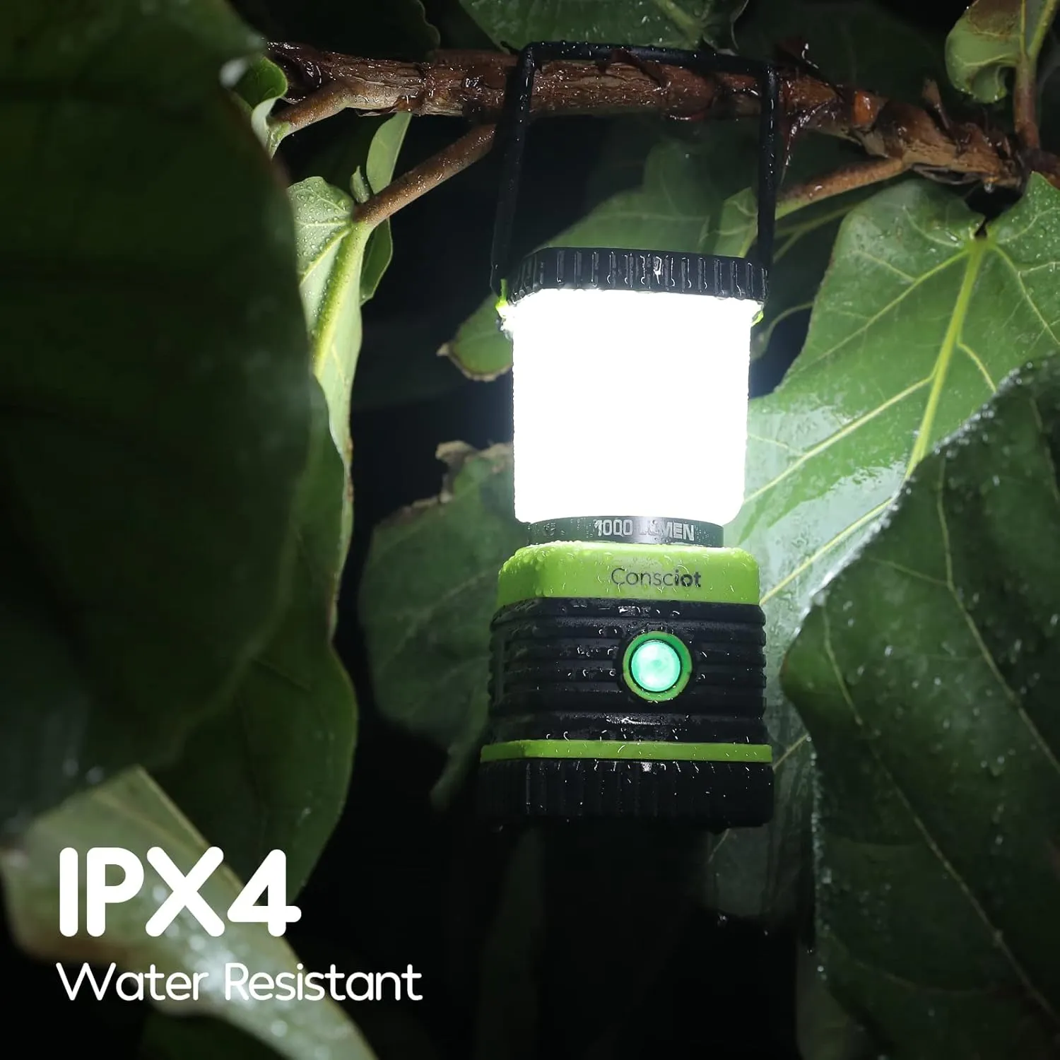 LED Camping Lantern Rechargeable, Consciot Camping Lights, 1000LM, 4 Light Modes, 4400mAh Power Bank, IPX4 Waterproof, Dimmable Tent Lights for Emergency, Power Outages, USB C Cable Included, 2 Pack