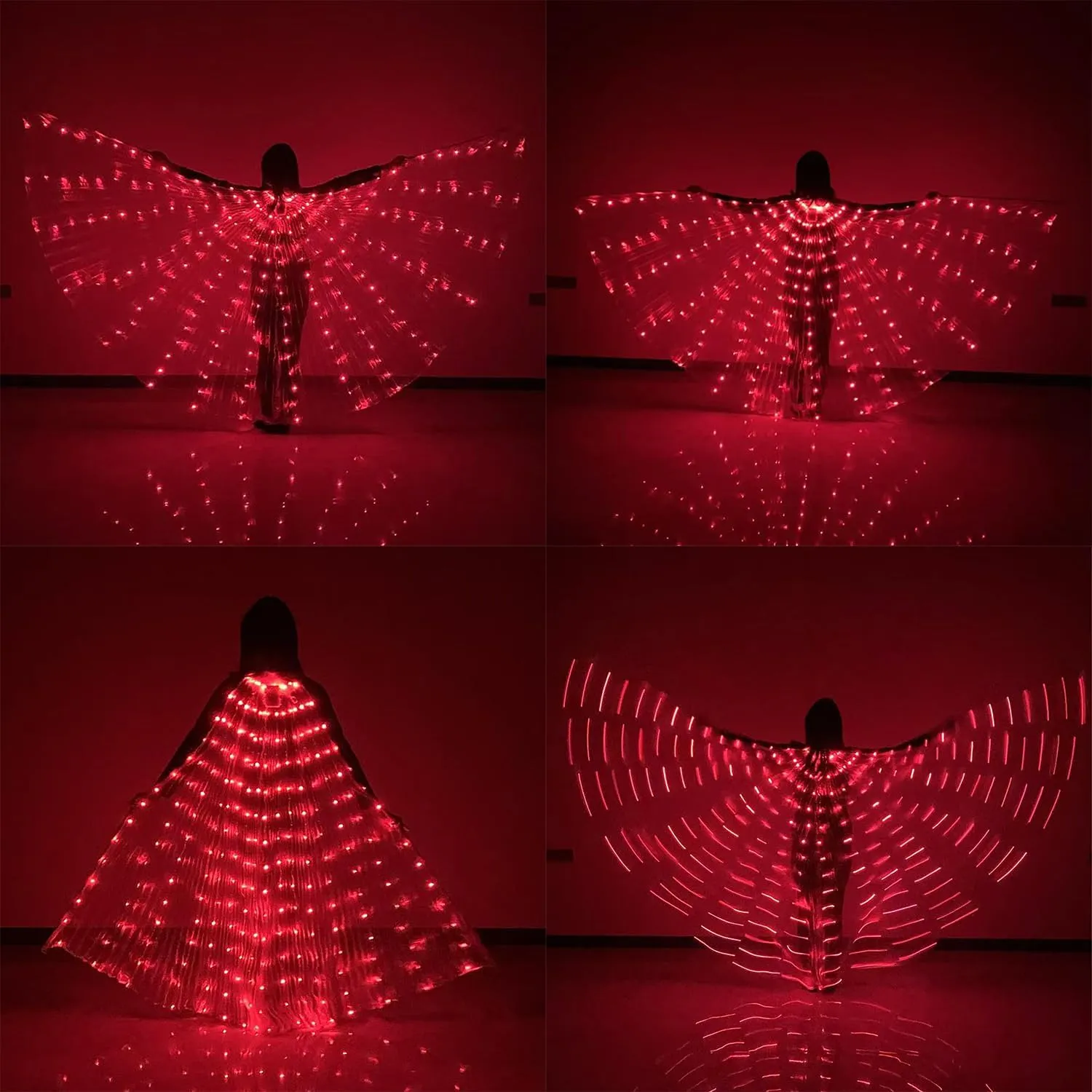 LED Lights Belly Dance Wings Bellydance Glow Angel Dance Wings with Telescopic Sticks for Adults and Child