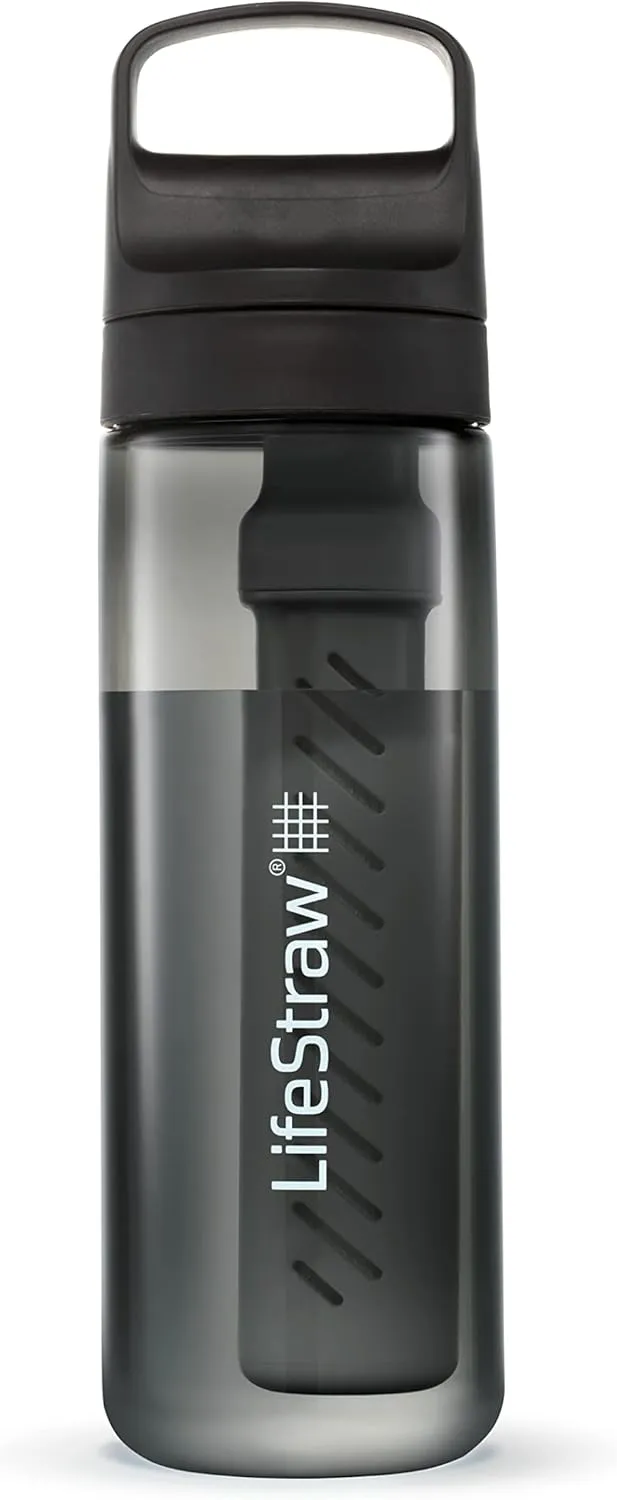 LifeStraw Go Series  BPA-Free Water Filter Bottle for Travel and Everyday use removes Bacteria, parasites and microplastics, Improves Taste, 22oz Nordic Noir
