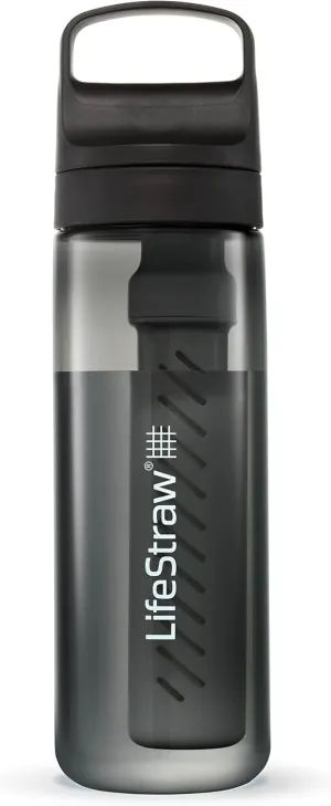 LifeStraw Go Series  BPA-Free Water Filter Bottle for Travel and Everyday use removes Bacteria, parasites and microplastics, Improves Taste, 22oz Nordic Noir