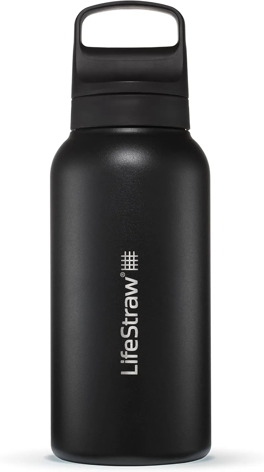 LifeStraw Go Series  Insulated Stainless Steel Water Filter Bottle for Travel and Everyday Use Removes Bacteria, Parasites and Microplastics, Improves Taste, 1L Nordic Noir