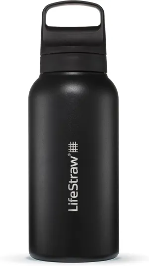 LifeStraw Go Series  Insulated Stainless Steel Water Filter Bottle for Travel and Everyday Use Removes Bacteria, Parasites and Microplastics, Improves Taste, 1L Nordic Noir