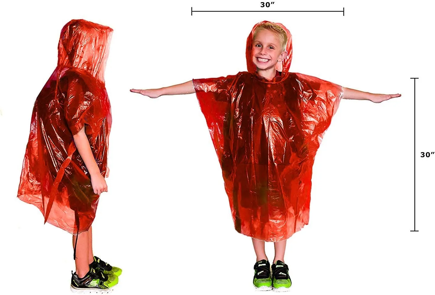 Lingito Rain Ponchos Family Pack - Emergency Drawstring Hood Poncho for Children & Adults Lightweight Reusable or Disposable