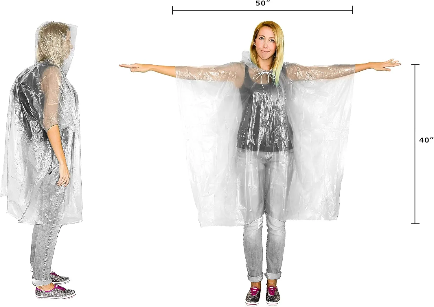 Lingito Rain Ponchos Family Pack - Emergency Drawstring Hood Poncho for Children & Adults Lightweight Reusable or Disposable
