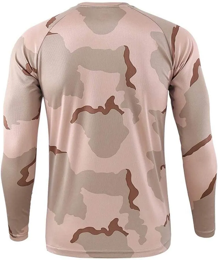 Long Sleeve Camo T-Shirt for Men Military Camouflage Athletic Compression Shirt Workout Gym Sports Quick Dry Hiking Shirts