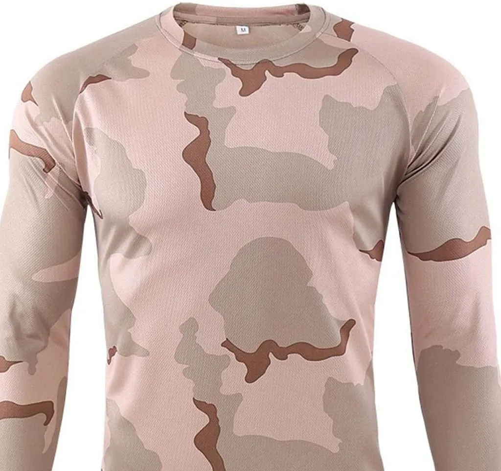 Long Sleeve Camo T-Shirt for Men Military Camouflage Athletic Compression Shirt Workout Gym Sports Quick Dry Hiking Shirts