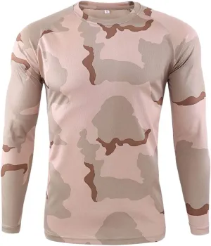 Long Sleeve Camo T-Shirt for Men Military Camouflage Athletic Compression Shirt Workout Gym Sports Quick Dry Hiking Shirts