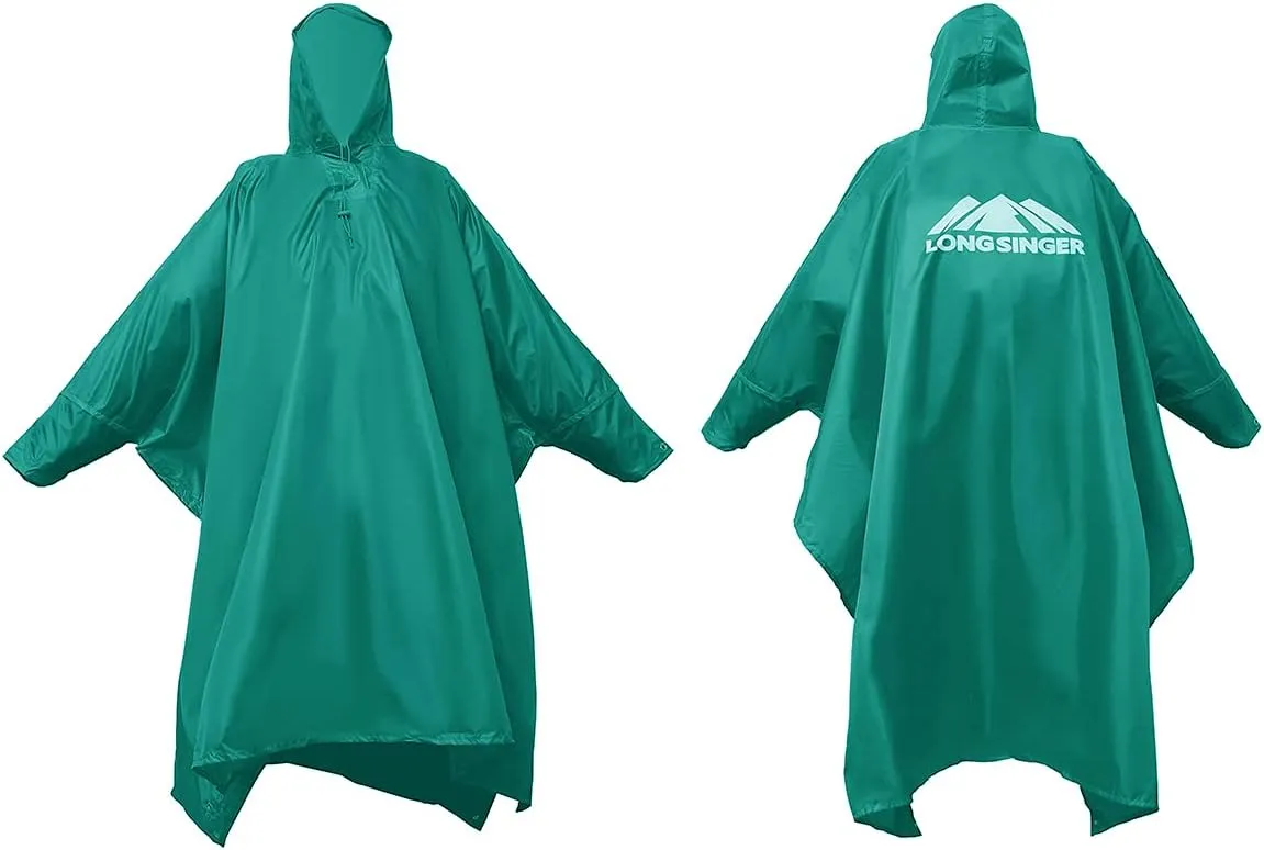 longsinger Rain Poncho for Adult, Waterproof Rain Poncho with Hood and Sleeve, Ideal for Hiking, Hunting, Camping