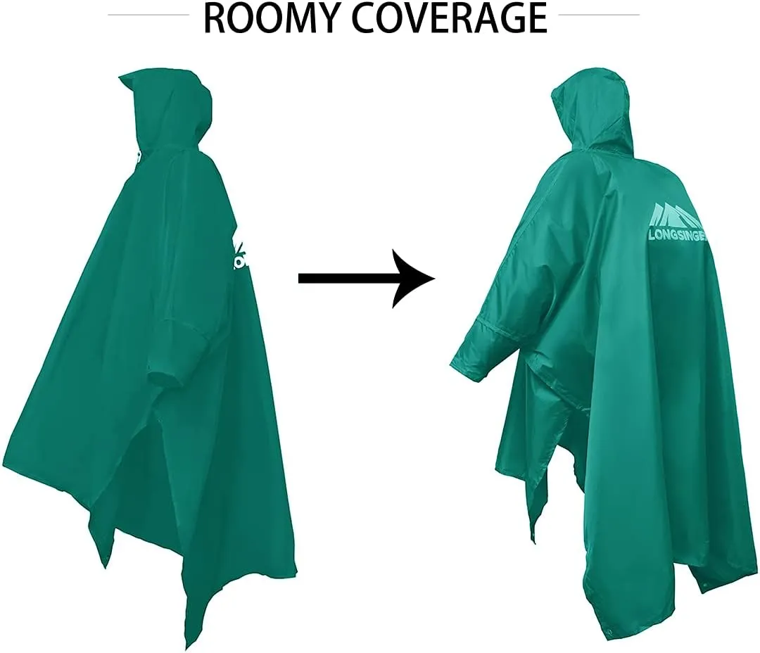 longsinger Rain Poncho for Adult, Waterproof Rain Poncho with Hood and Sleeve, Ideal for Hiking, Hunting, Camping