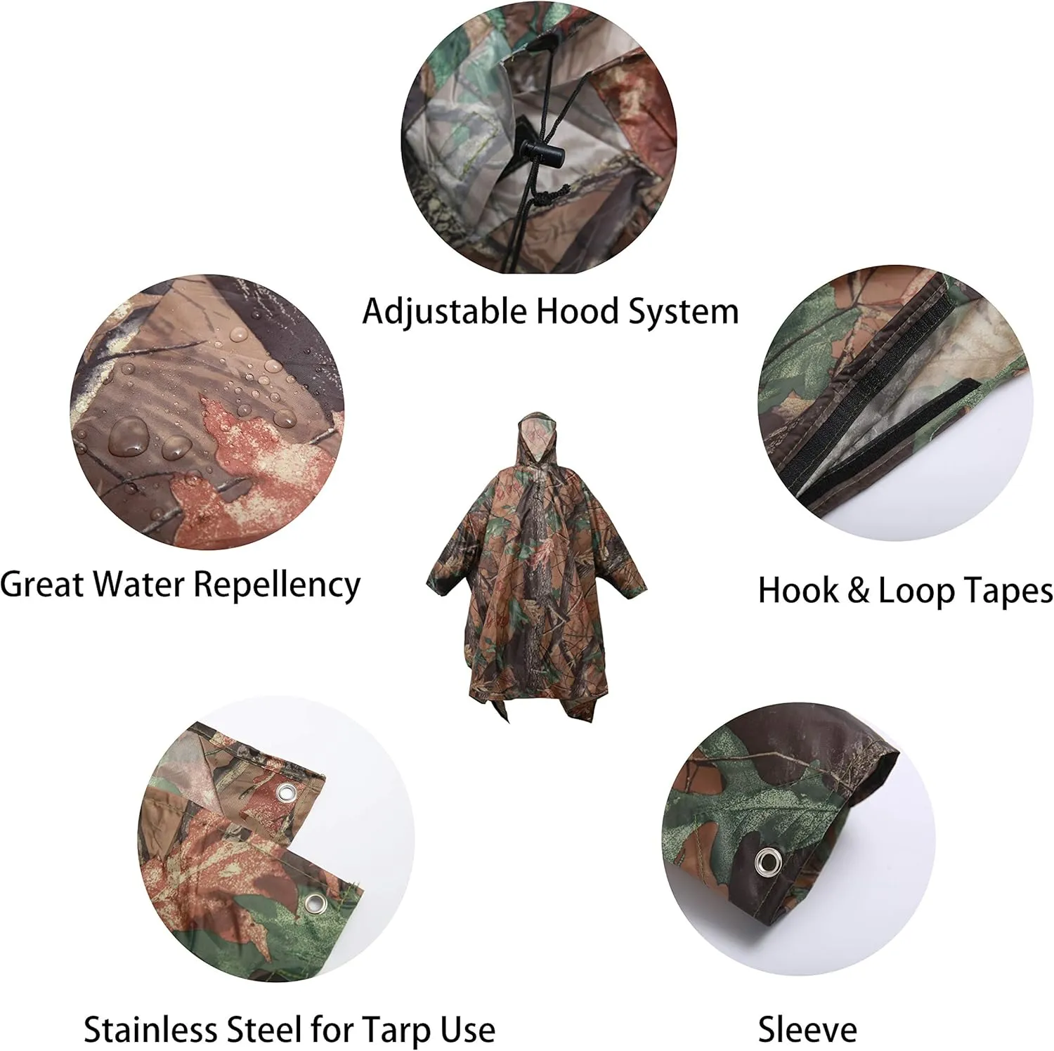 longsinger Rain Poncho for Adult, Waterproof Rain Poncho with Hood and Sleeve, Ideal for Hiking, Hunting, Camping