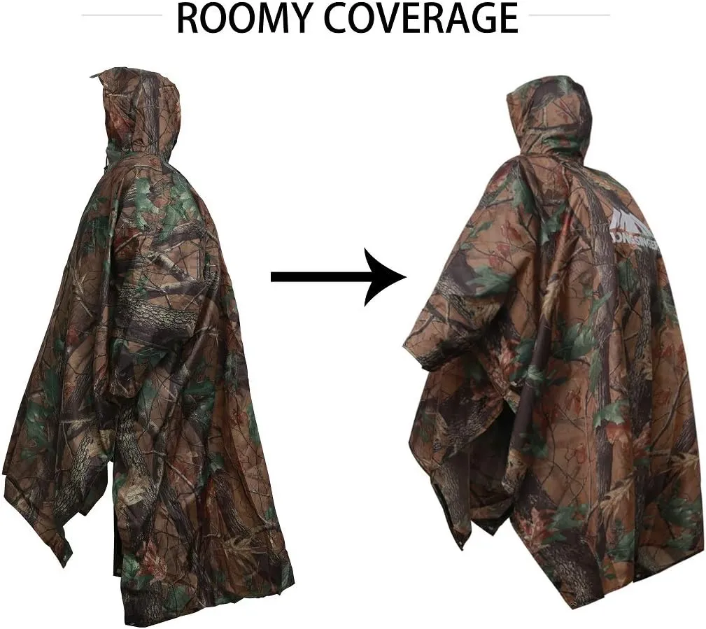 longsinger Rain Poncho for Adult, Waterproof Rain Poncho with Hood and Sleeve, Ideal for Hiking, Hunting, Camping